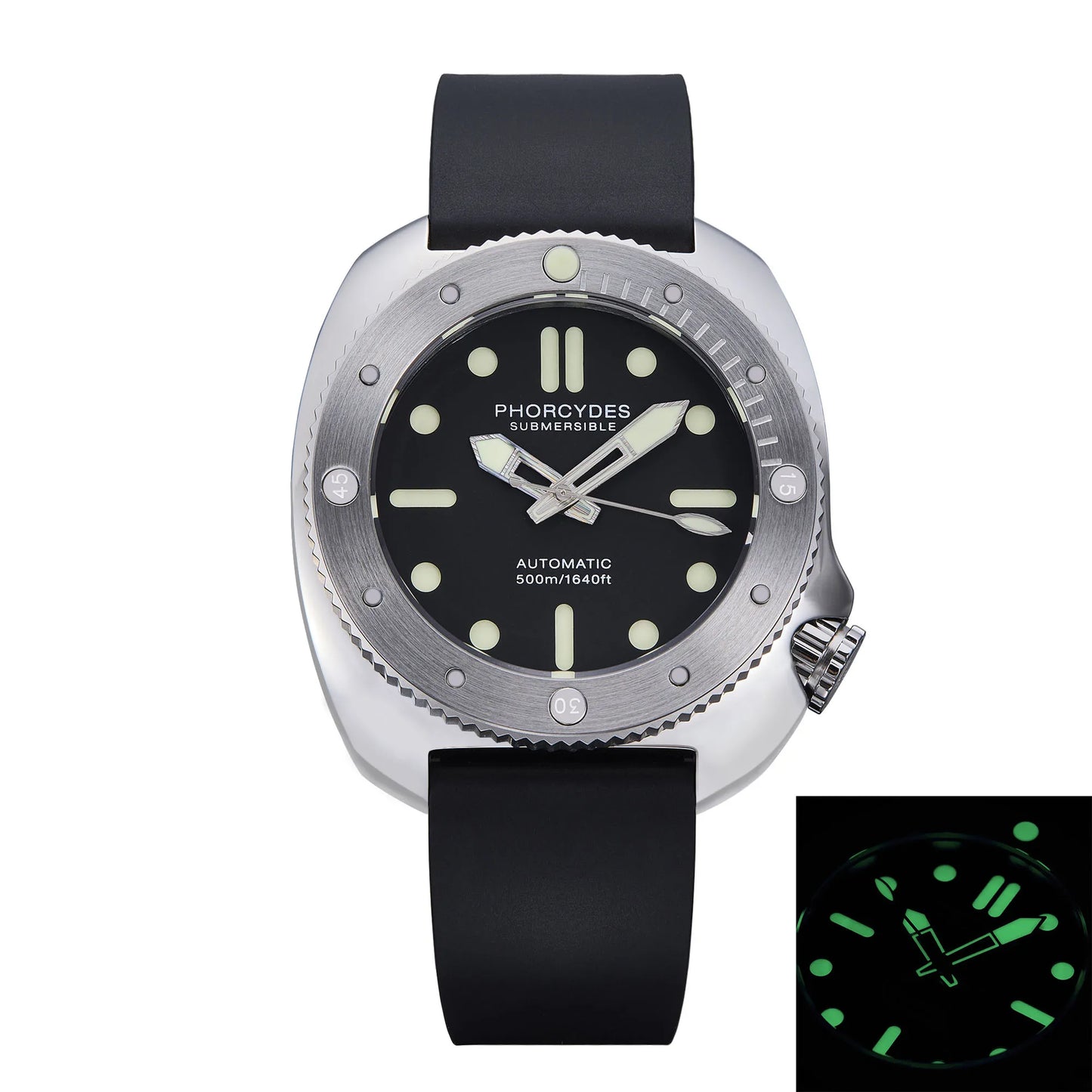 PHORCYDES PH-1 Mechanische 500M Taucheruhr NH35A Automatik Edelstahl Leuchtend