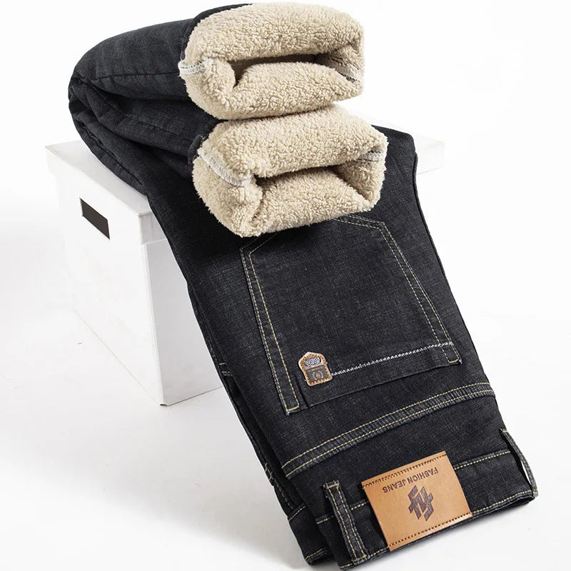 Herren Dicke Fleece Gefütterte Gerade Denim Jeans Große Größen