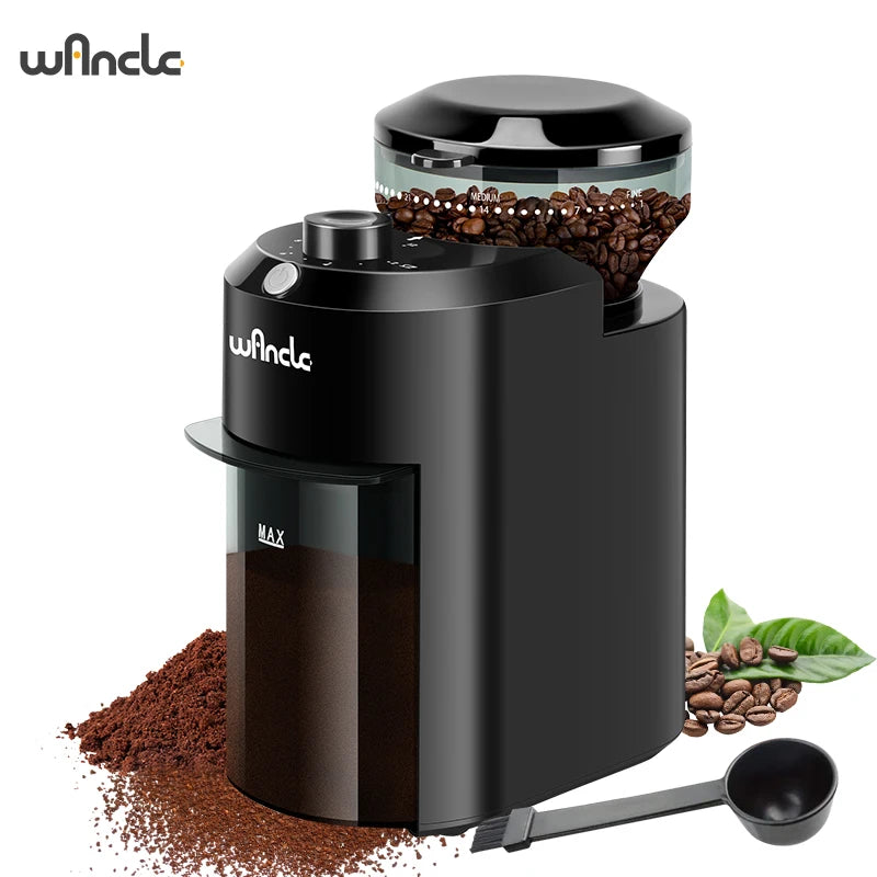 Wancle Elektrische Kaffeemühle mit Mahlwerk, verstellbares Kegelmahlwerk zum Mahlen von Kaffeebohnen, mit 28 präzisen Mahlgradeinstellungen, 220 V/120 V