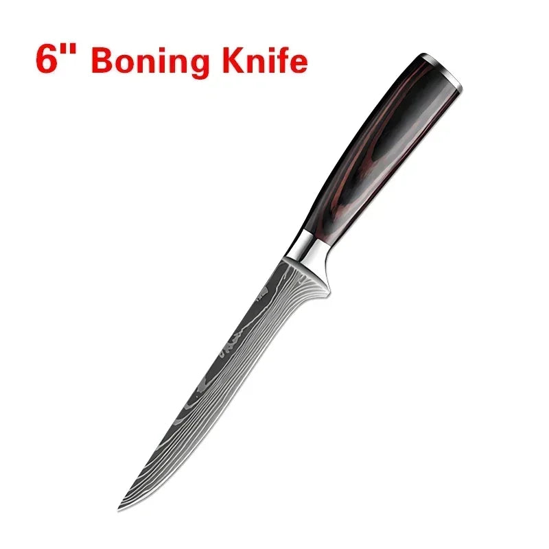 Laser Damascus Kitchen Knife Set Cleaver & Scissors