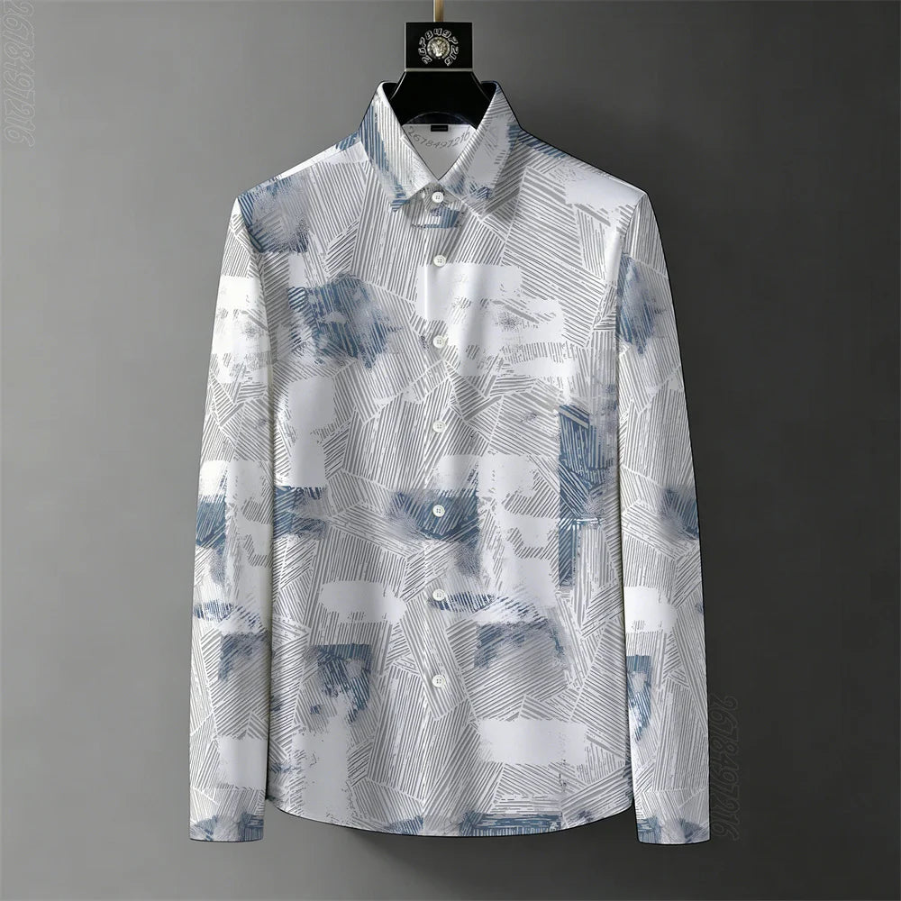 Men's Abstract Color-Block Stripe Print Shirt