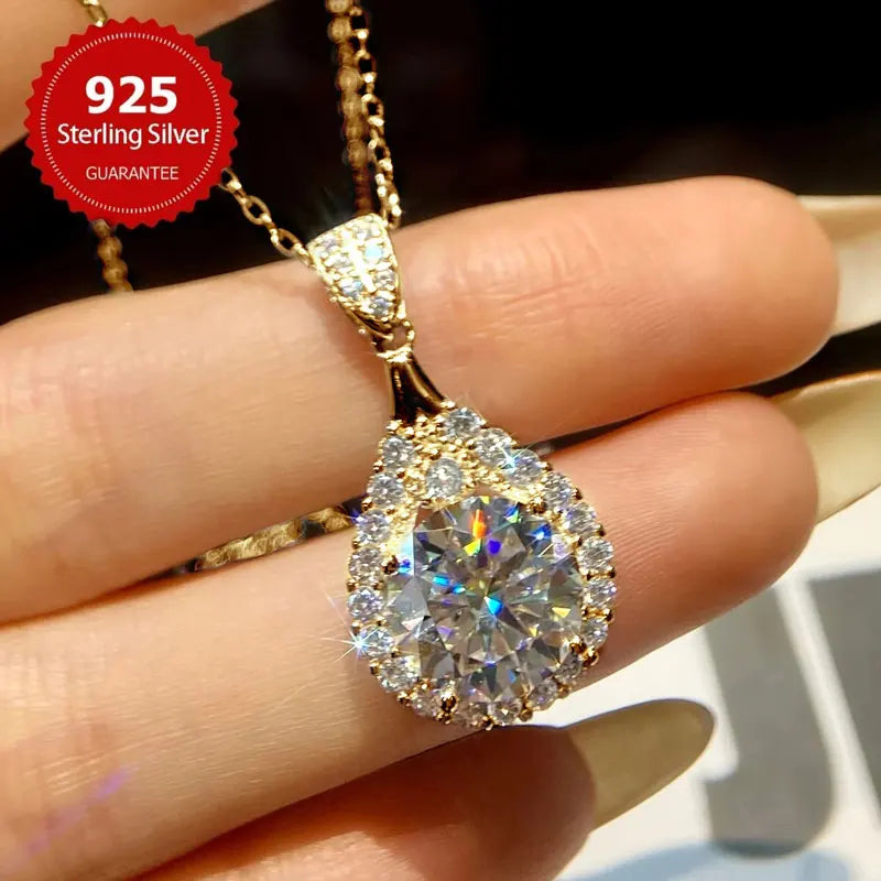Moissanite Water Drop Necklace – 925 Silver Anniversary Gift