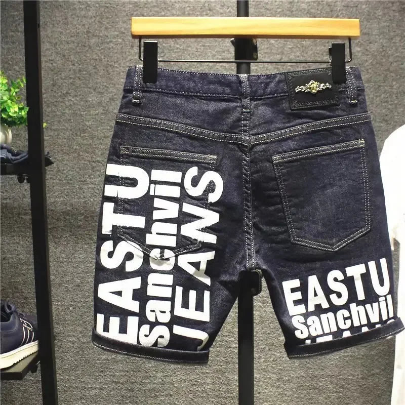Letter-Print-Slim-Jeans – Herren Casual Shorts