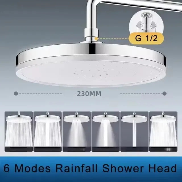 Neuer 230mm Großer Paneel-Duschkopf 6 Modi Supercharge Regendusche Hochdruck Regen-Duschkopf Badarmaturen