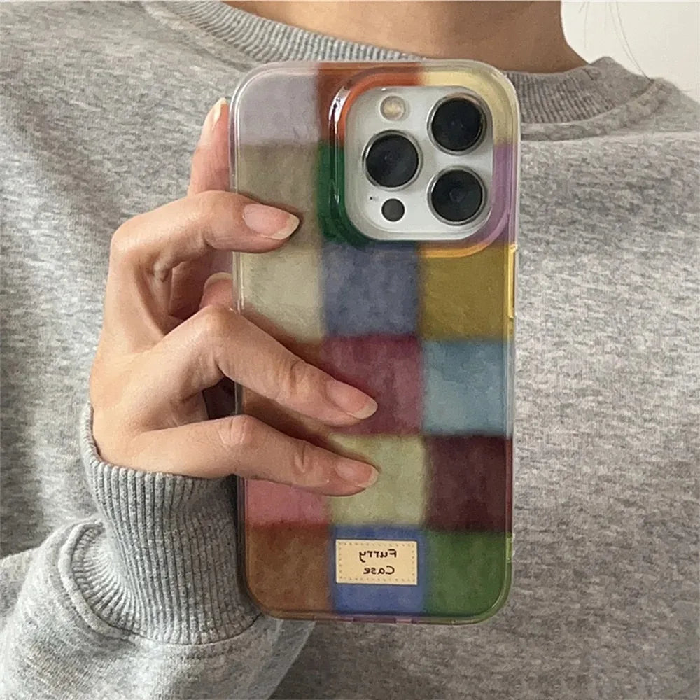 Dopamine Color Block Plaid Clear Case for iPhone 7–17