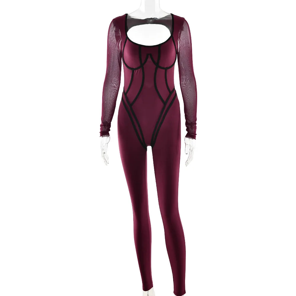 Schicker rückenfreier Hohl-Yoga-Jumpsuit mit langen Ärmeln für das Fitnessstudio