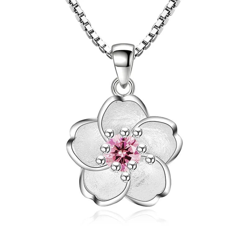 925er Sterlingsilber Rosa Lila Pfirsichblüten-Halsketten für Damen Luxus Designer Schmuck Accessoires Großhandelsschmuck