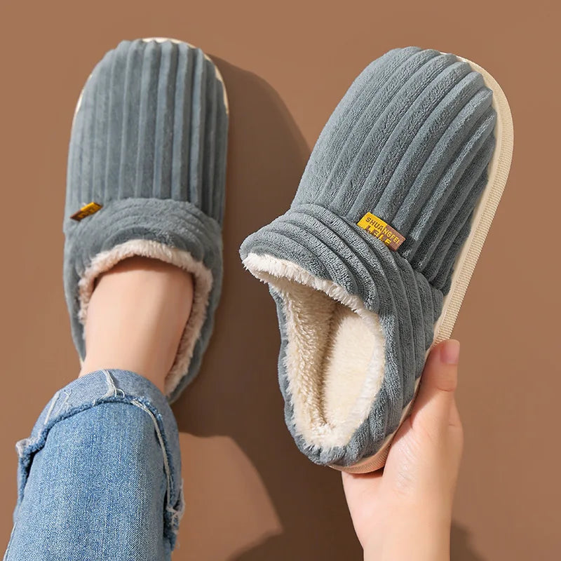 Bebealy Herren Winter Plüsch Fell Rutschfeste Knöchelstiefel Hausschuhe