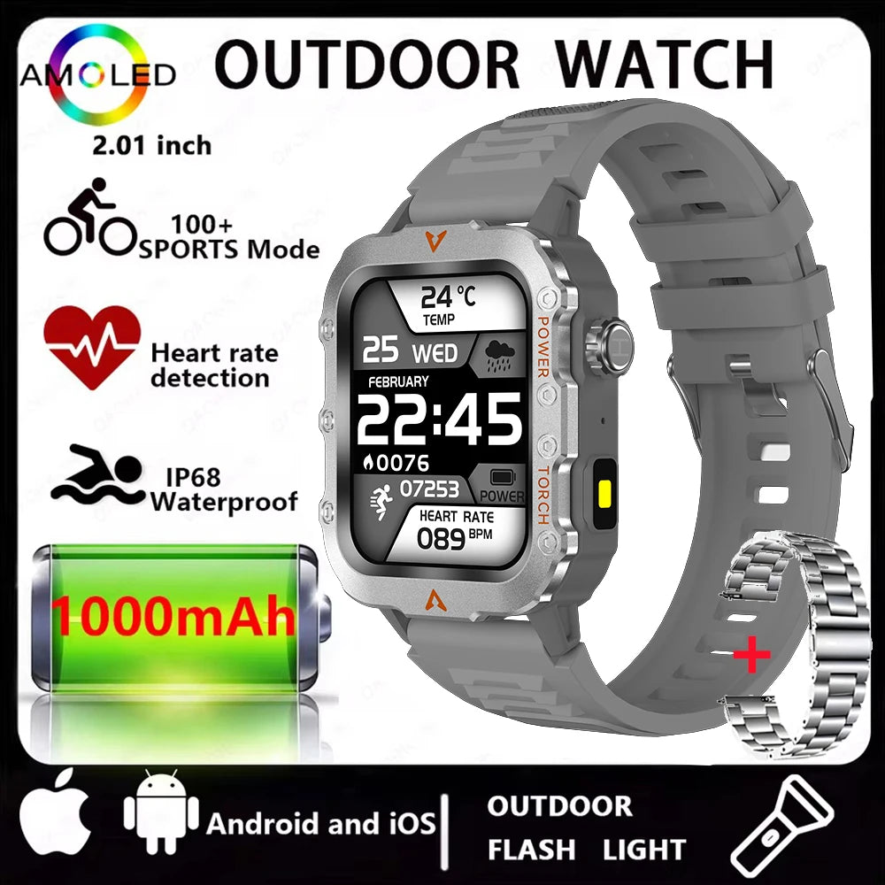 Herren Smartwatch Bluetooth-Anruf LED-Taschenlampe