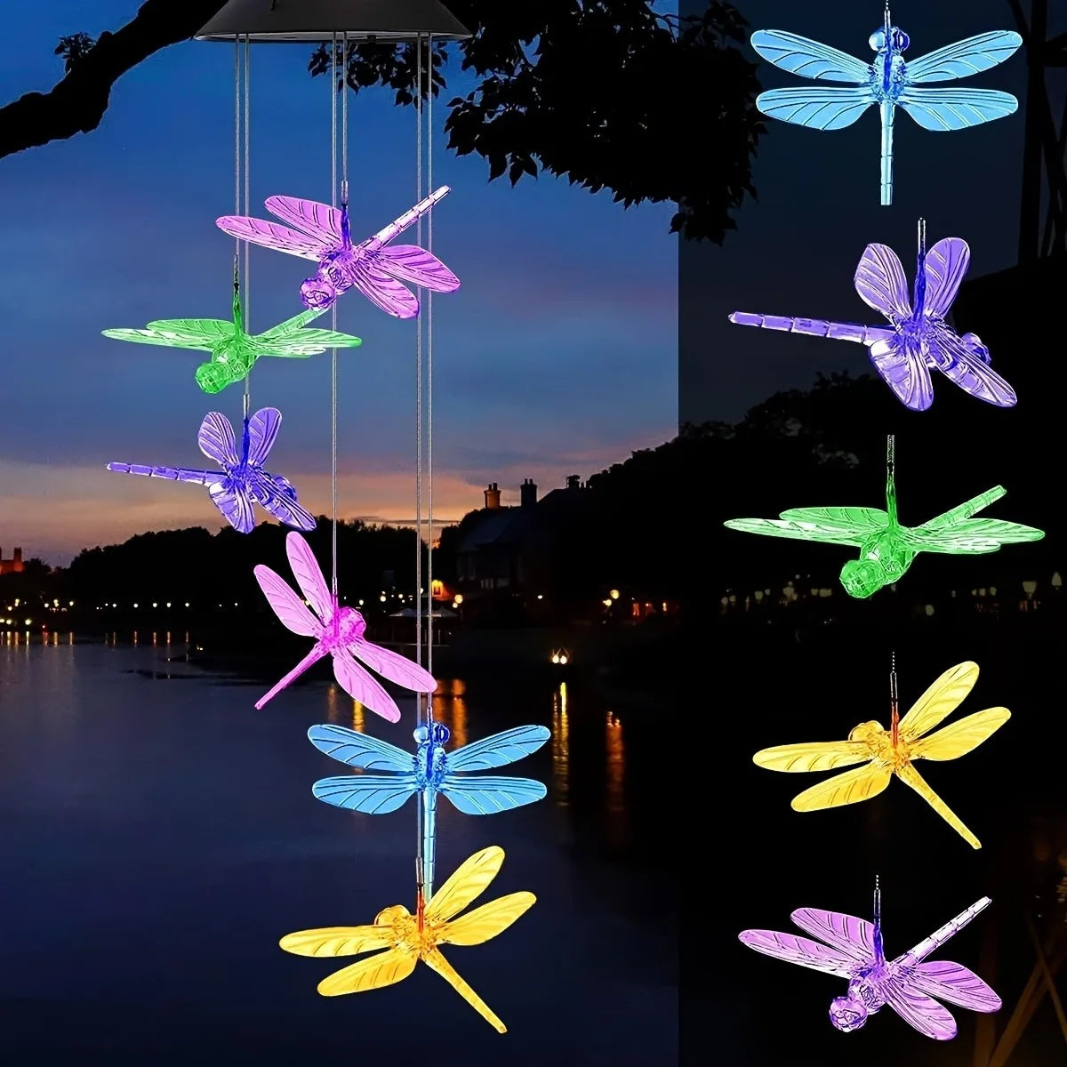 1 Stk. LED Farbwechsel Schmetterling Libelle Kolibri Solar Windspiele Outdoor Wasserdicht Geburtstagsgeschenke