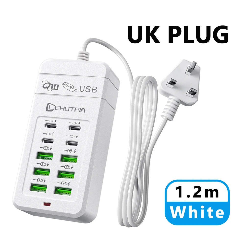 10-Port USB Charger Hub 6 USB-A 4 USB-C 120W