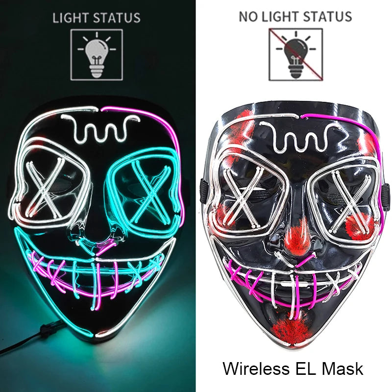 Kabellose Neon-LED-Purge-Leuchtmaske – Halloween-Cosplay