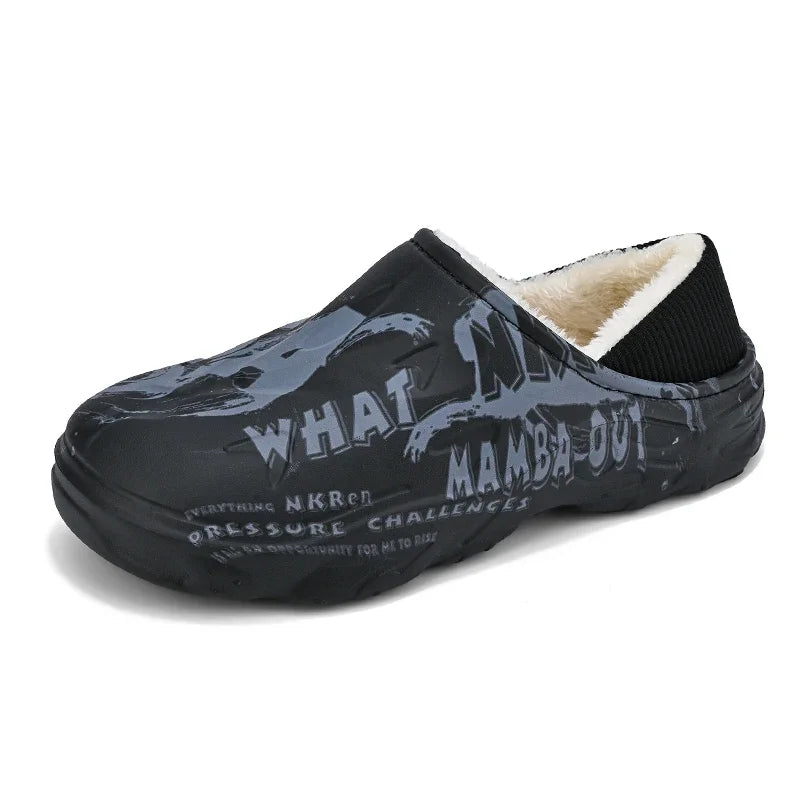 Men's Winter Fur Slippers Waterproof Slip-On Clogs