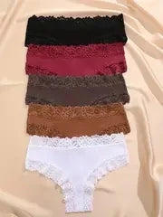 Women's Floral Lace Cotton Briefs Soft Underwear S-XL 5Pcs