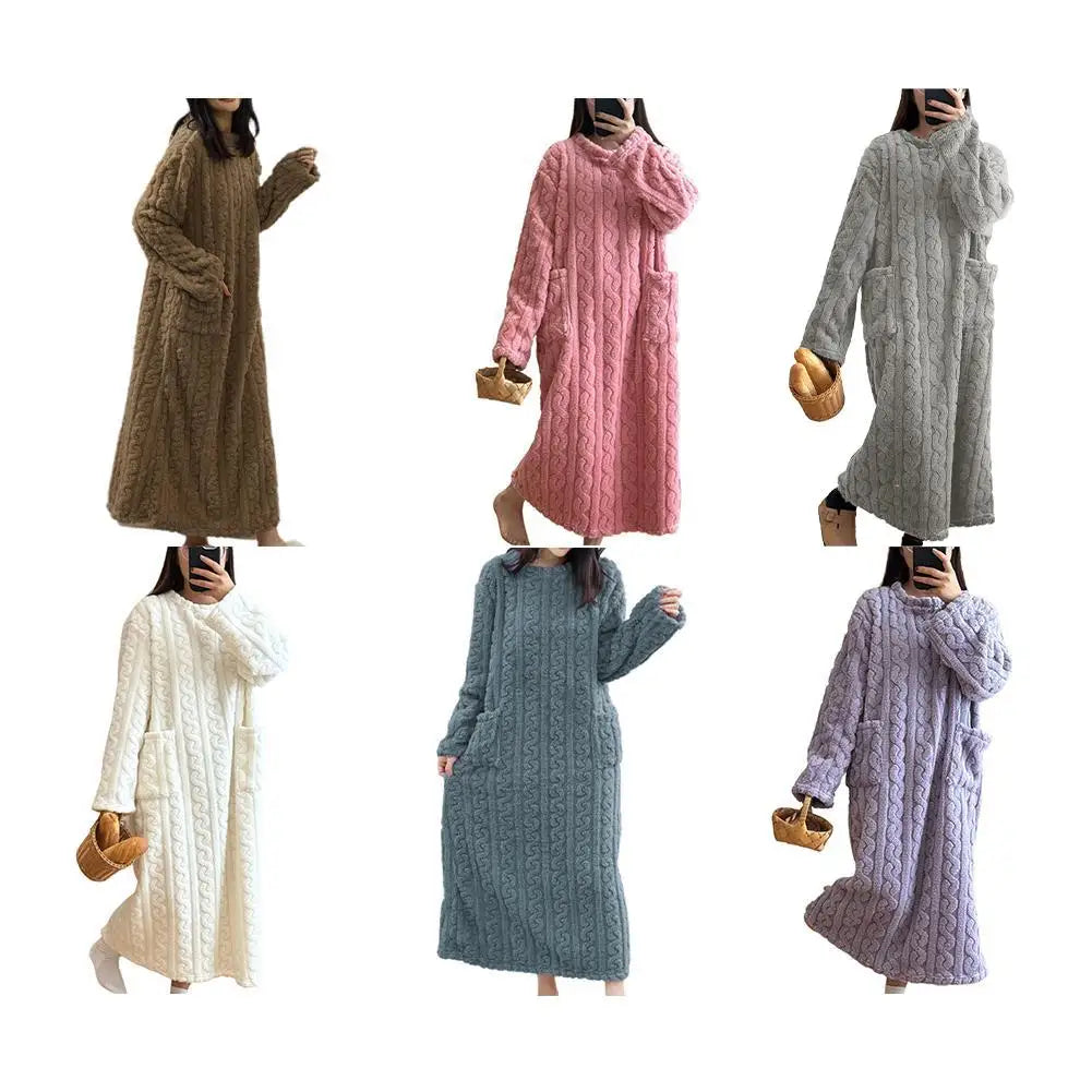 Damen Winter Flanell Warmes Nachthemd Warm Langärmlig