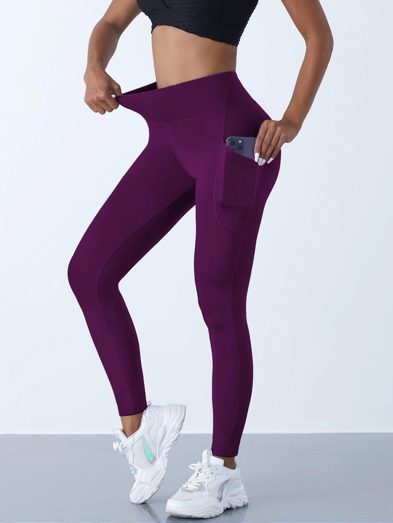 New High Waist Women's Leggings Stretch Yoga Pants Tights With Pockets Push Up Fitness Running Sportswear Solid Color Pants - Teglex -