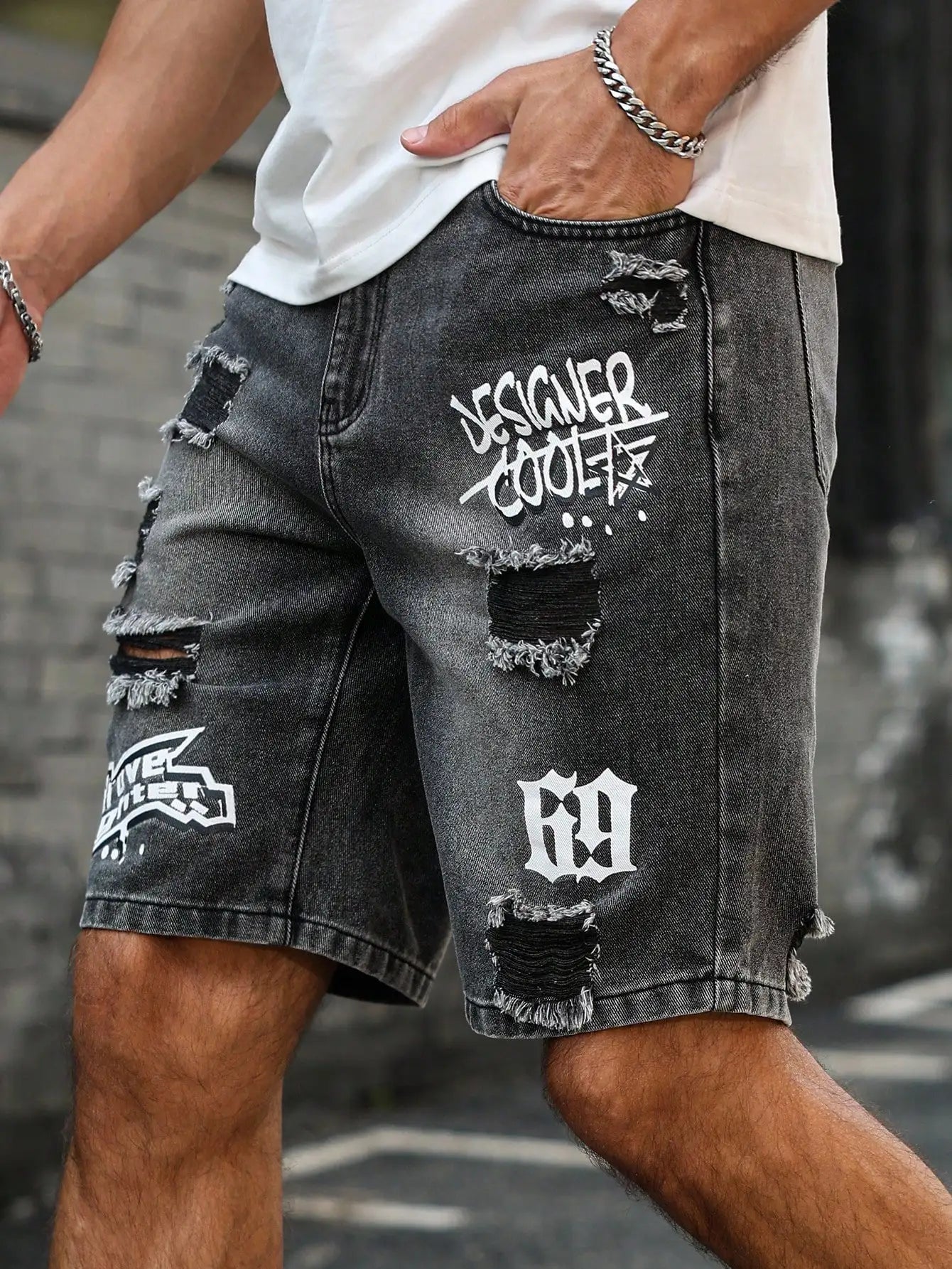 Herren Distressed Denim Shorts Lässiger Stil Kurze Hose