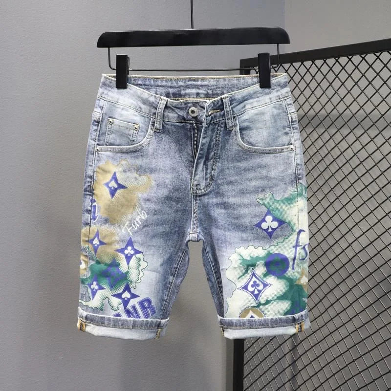 Herren Stretch-Jeans-Shorts in Übergröße mit Print