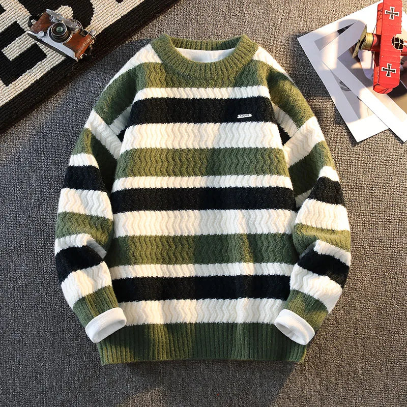 Herren Pullover mit Kontrastfarben und Laternenärmeln