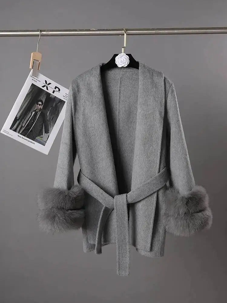 UCXQ Elegant OL Office Lady Overcoats Fur Patchwork Long Sleeve Woolen Coat Beautiful Women's Clothing Jacket Autumn 2025 Winter - Teglex