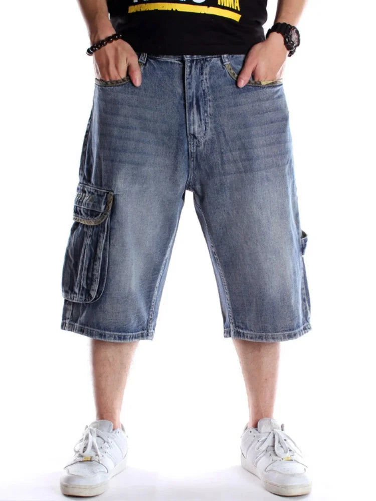 Herren Übergröße Baggy Cargo Denim Shorts Relaxed Fit Casual