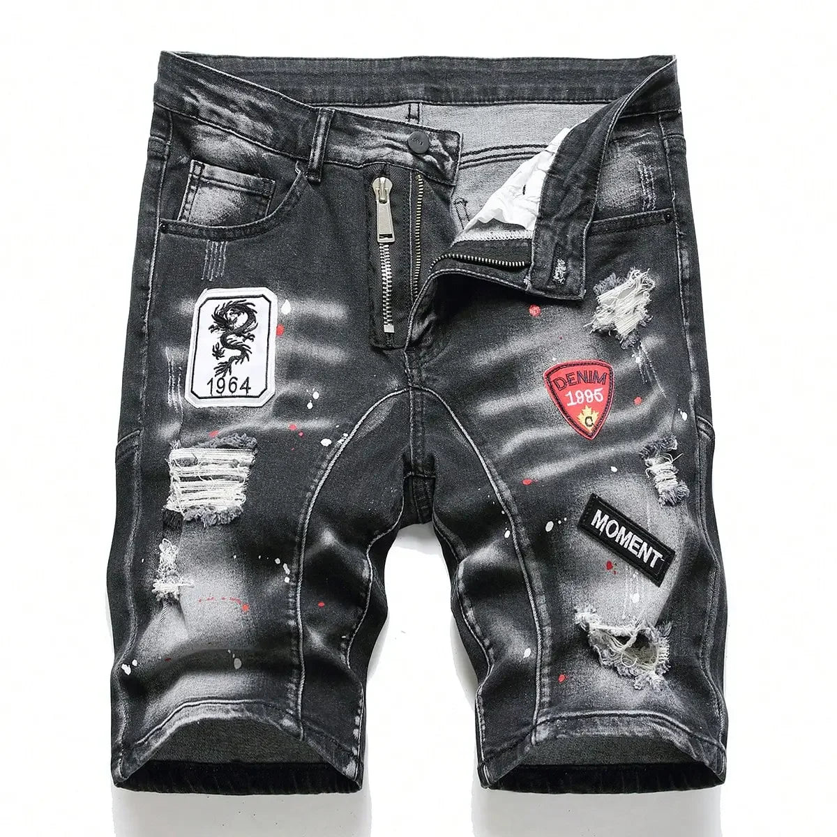 Men's Ripped Denim Shorts Breathable Bermuda Streetwear