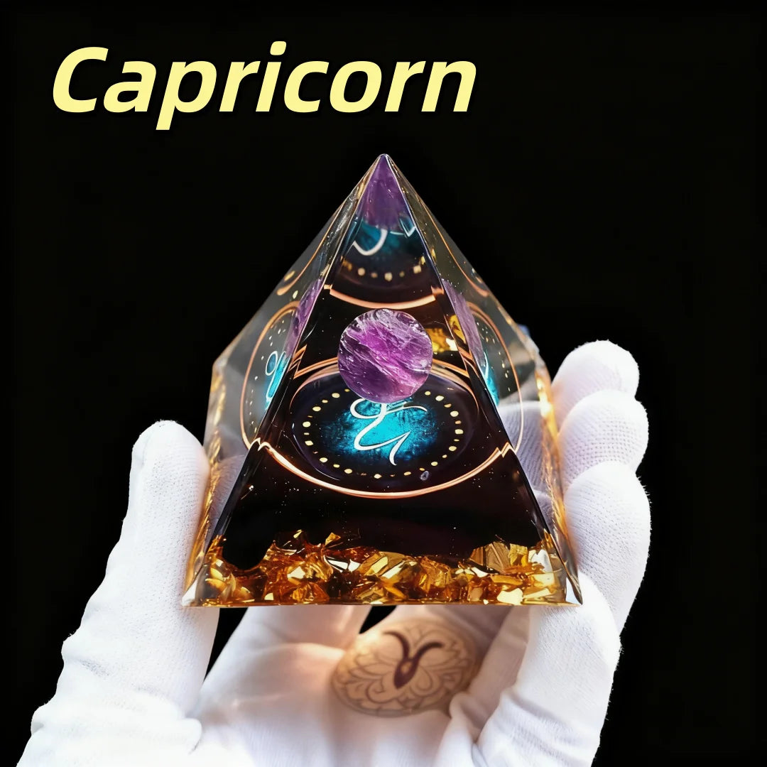 Zodiac Amethyst Crystal Orgonite Pyramid Gift
