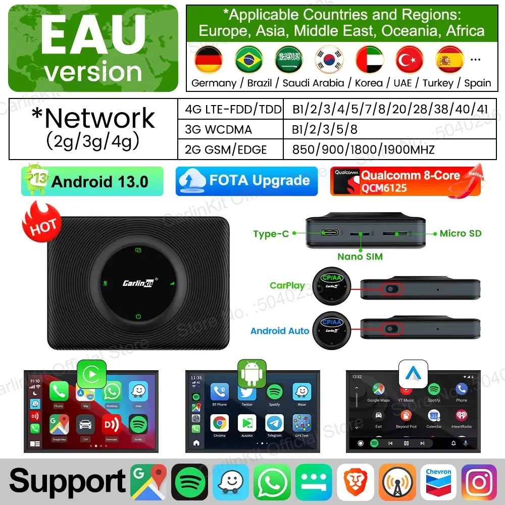 CarlinKit Wireless CarPlay Android Auto AI Box 64G 128G