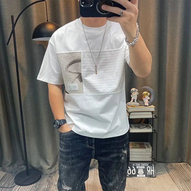 Herren Patchwork T-Shirt Sommer Lässige Halbarm