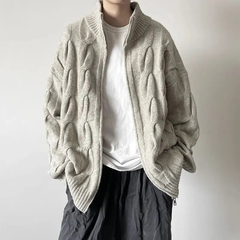 Men's Vintage Stand Collar Zipper Knit Cardigan