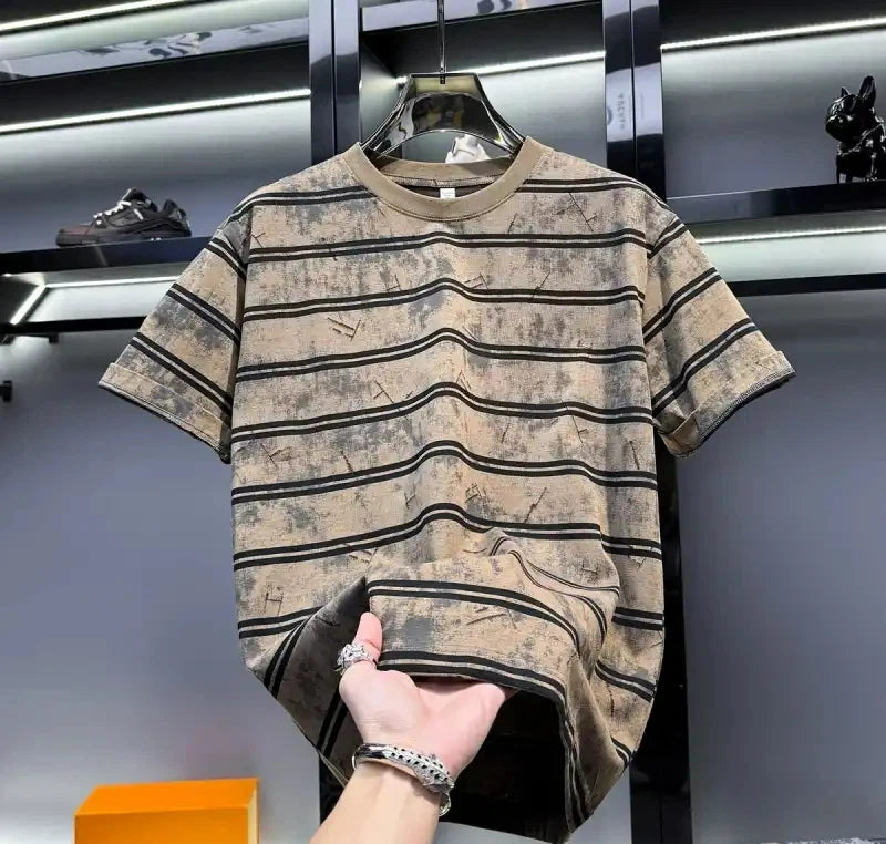 Herren Batik Gestreiftes T-Shirt – Lockerer Street-Casual