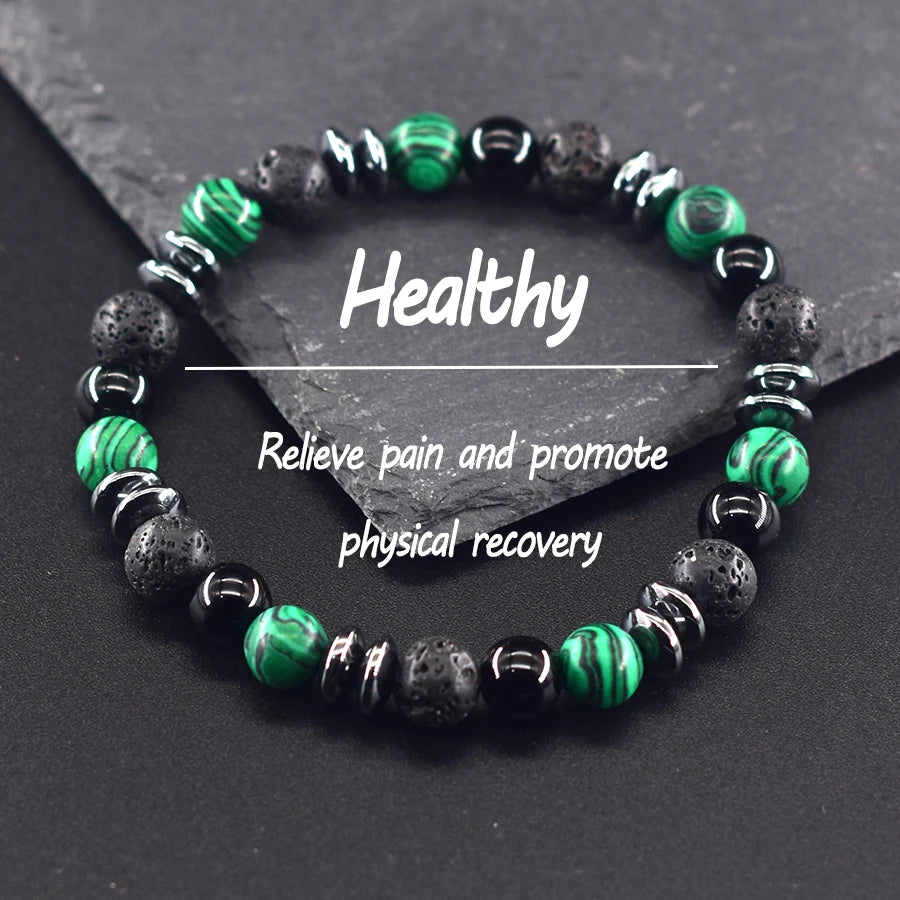 Classic Black Natural Labradorite Volcanic Stone Beads Bracelet Women Men Spiritual Protection and Energetic Banlance Jewelry - Teglex