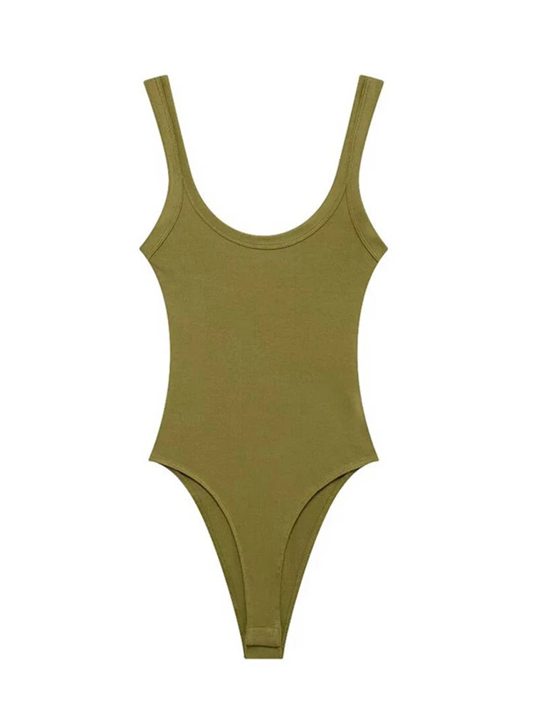 Damen gerippter Body mit Druckknöpfen, sexy, dehnbarer Playsuit