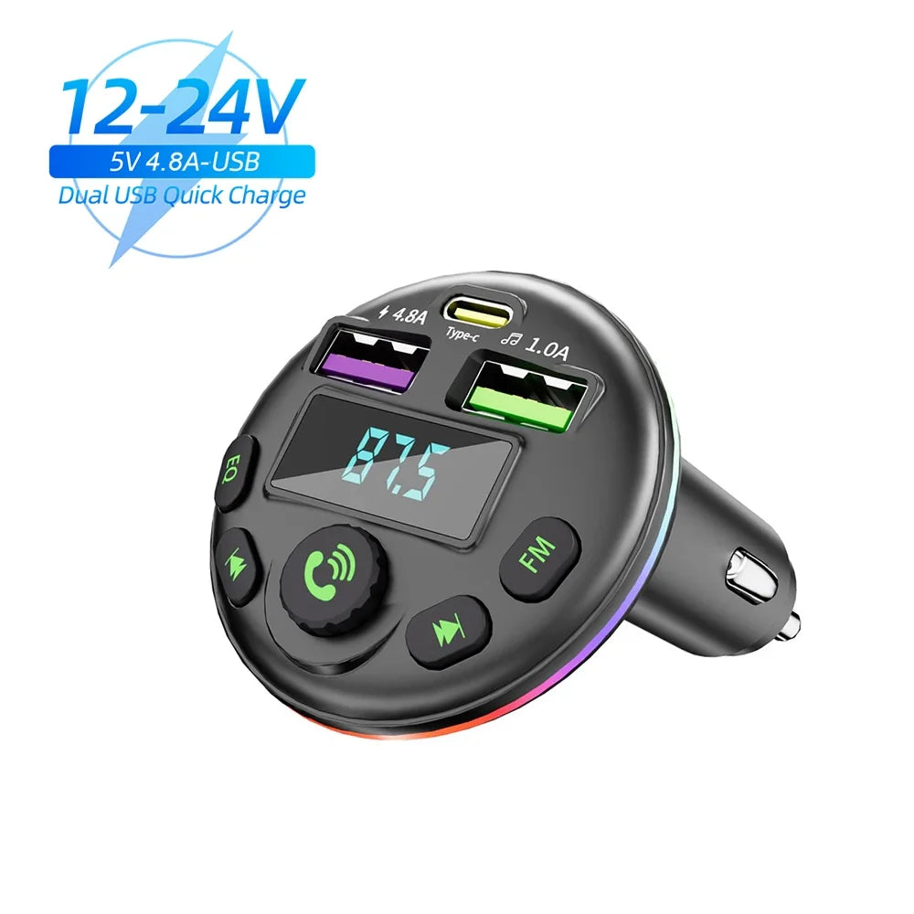 Auto Bluetooth 5.0 FM Transmitter MP3 Modulator Player Freisprech-Audio-Empfänger mit 3-in-1 Ladekabel für iPhone Huawei Xiaomi