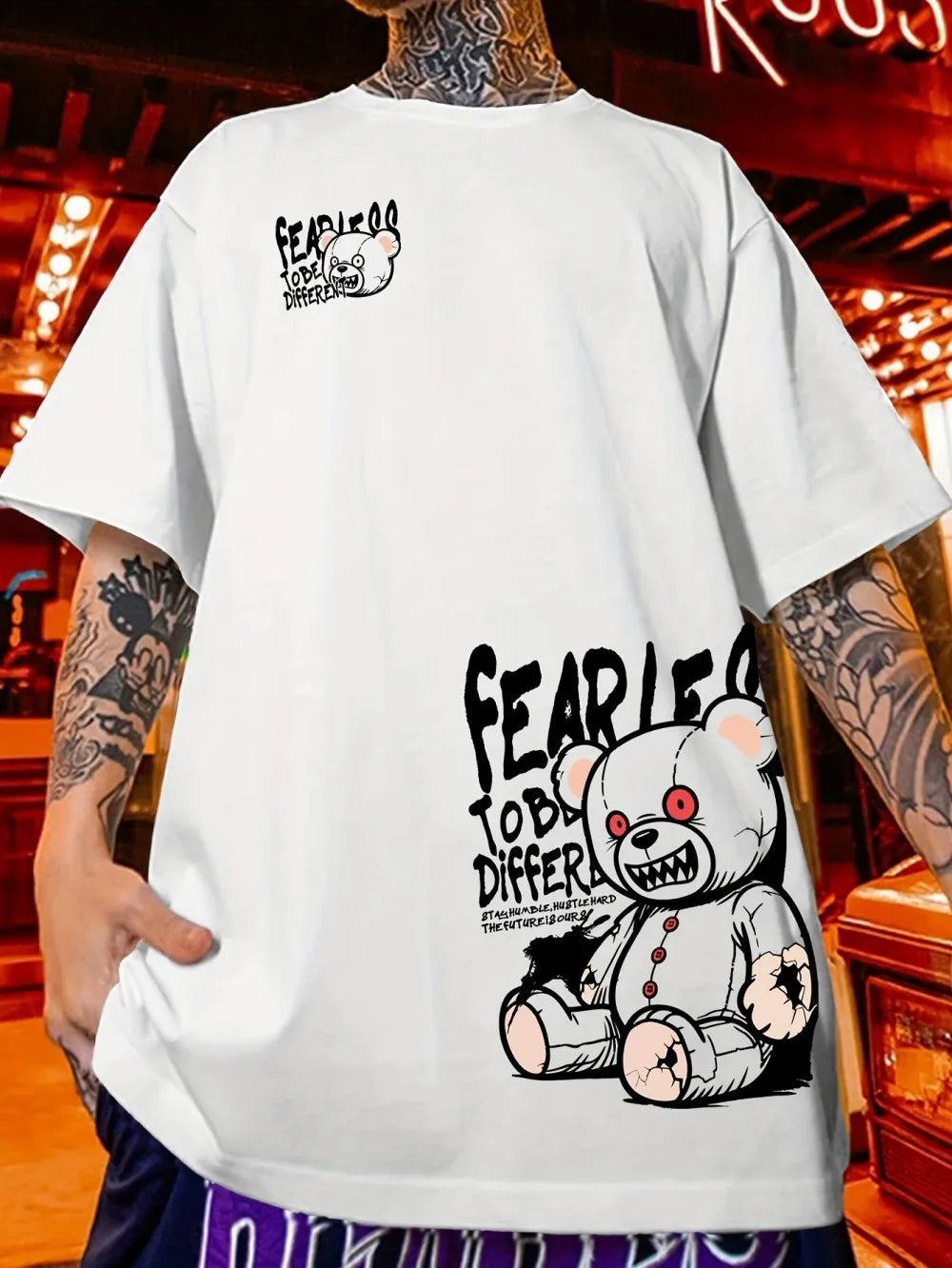 Herren Teddybär Buchstaben-Print Sommer T-Shirt