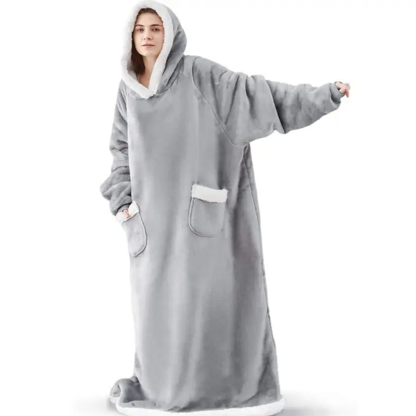 Oversized Flannel Blanket Hoodie Sweatshirt Women Men 180cm