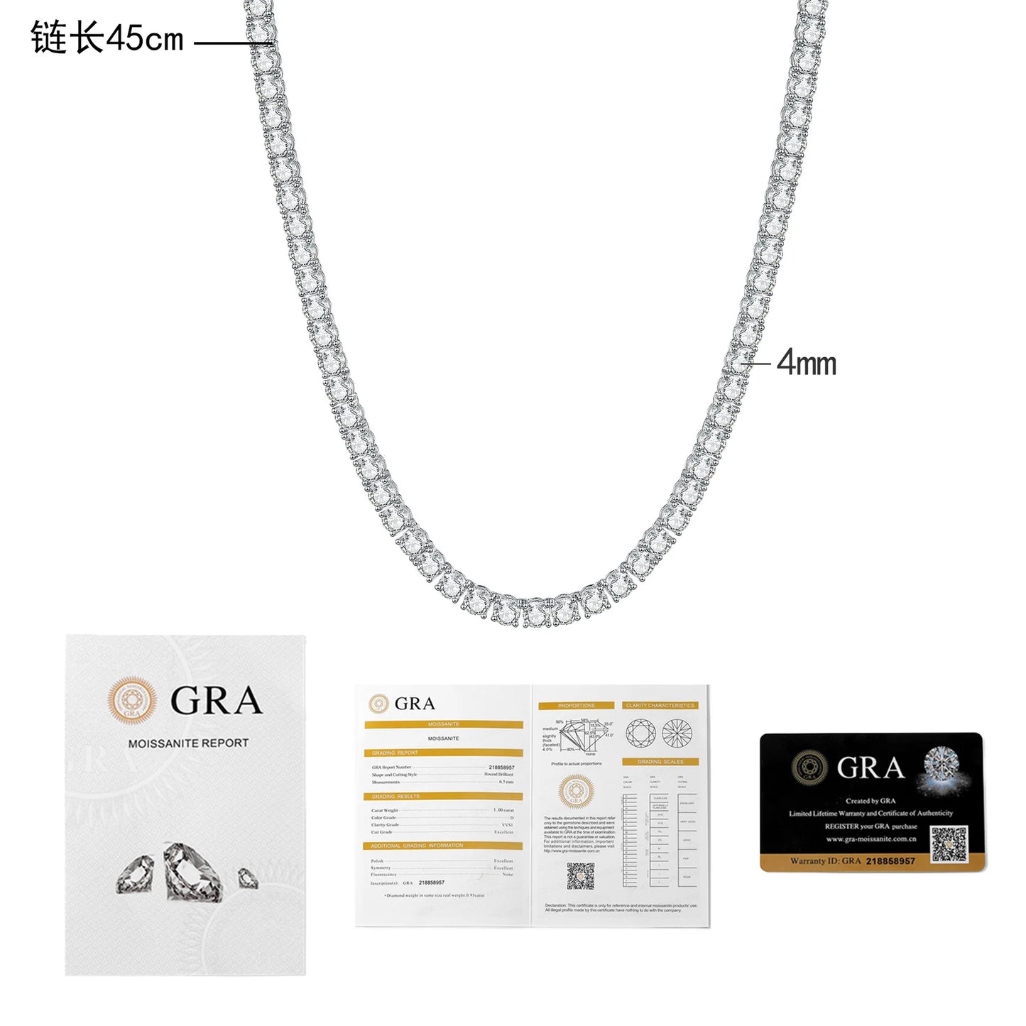 Moissanite Tennis Necklace 18K Gold PT950 Hip Hop