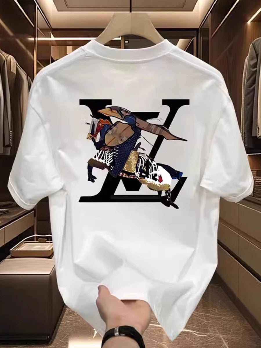 25 High-end Light Luxury Trendy Brand Short-sleeved T-shirt Unisex Summer American Printed Crew Neck Breathable Half-sleeved Top - Teglex -