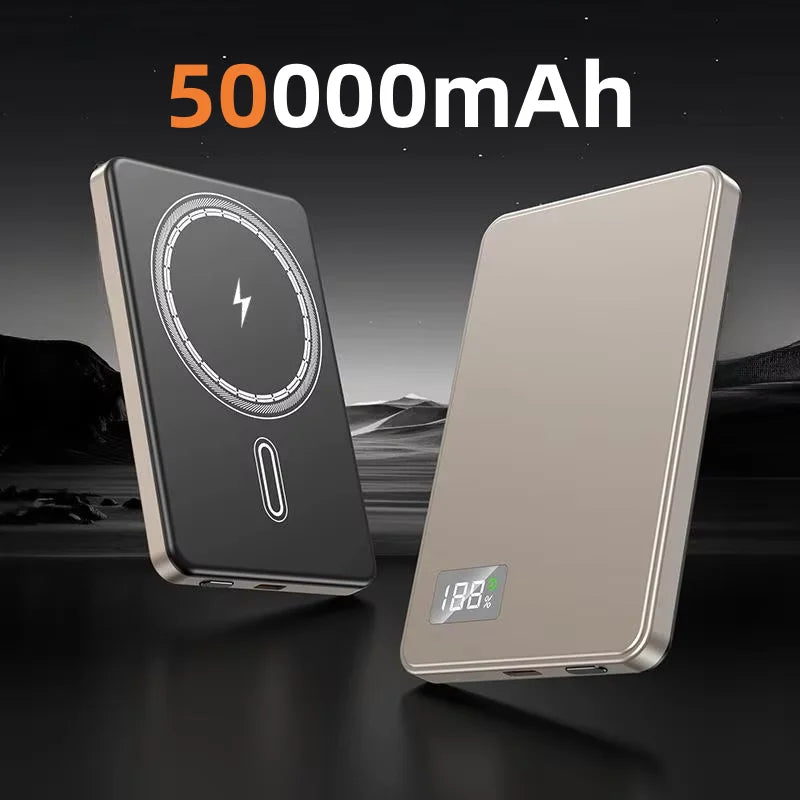 50000mAh Portable Magnetic Wireless Power Bank PD Fast Charging External Battery Electronic Display For iPhone Samsung - Teglex