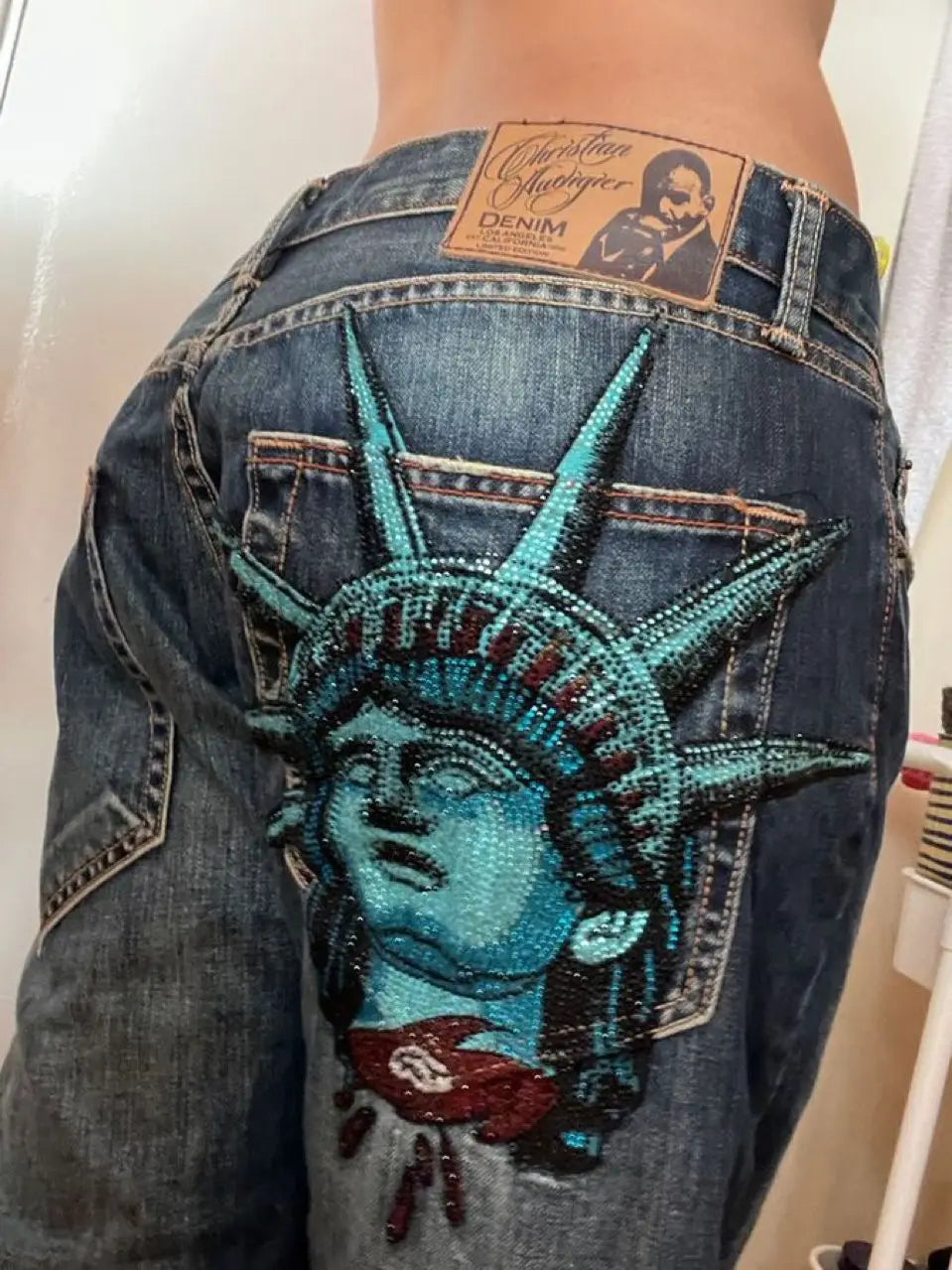 Women's Statue of Liberty Wide Leg High Waist Jeans