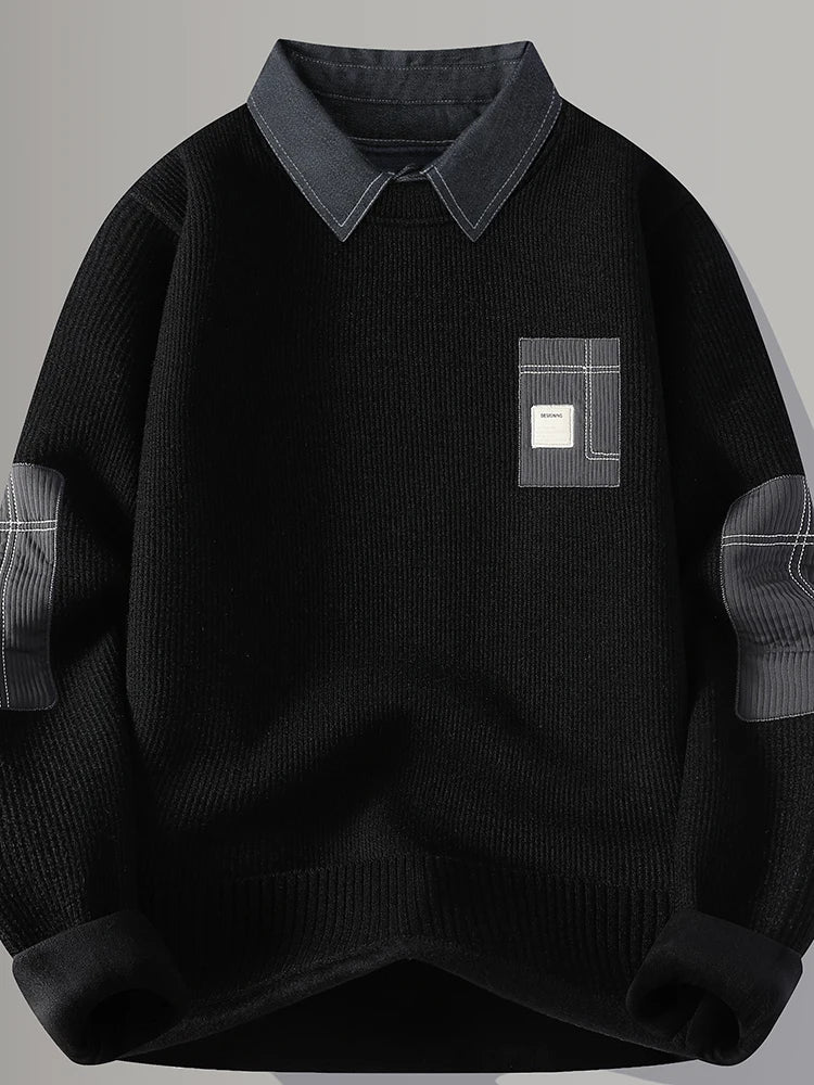 Herren Fleecegefütterter Strickpullover Weiches lässiges Winteroberteil