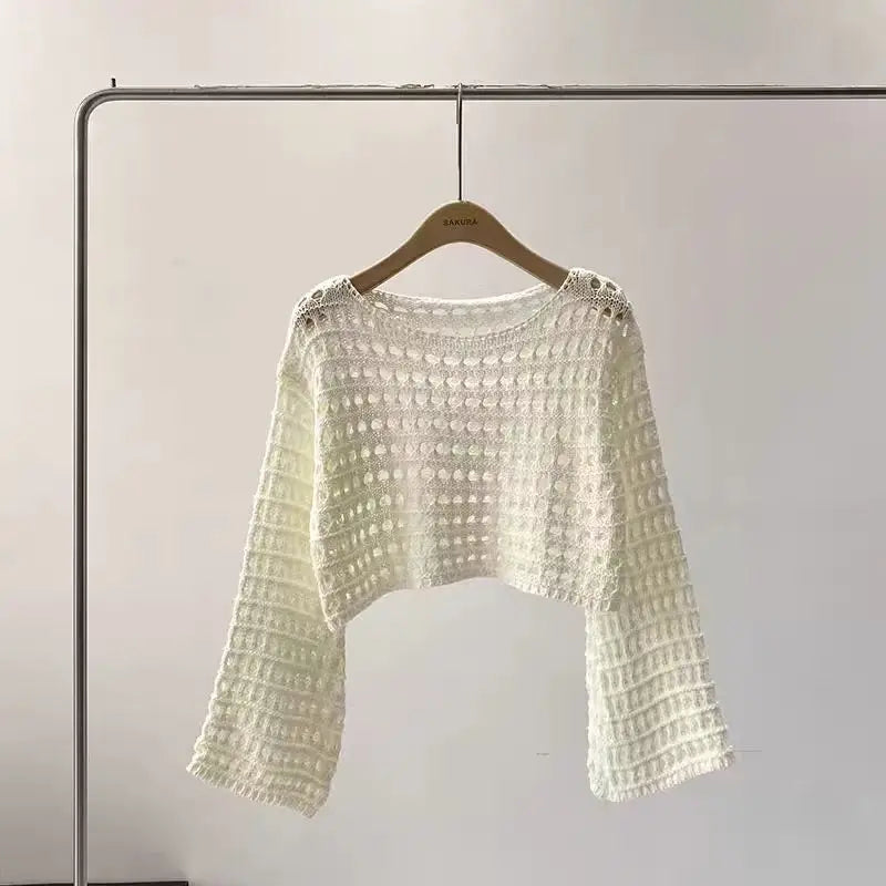 Gehäkelter Strick-Crop-Top für Damen als Strand-Überwurf