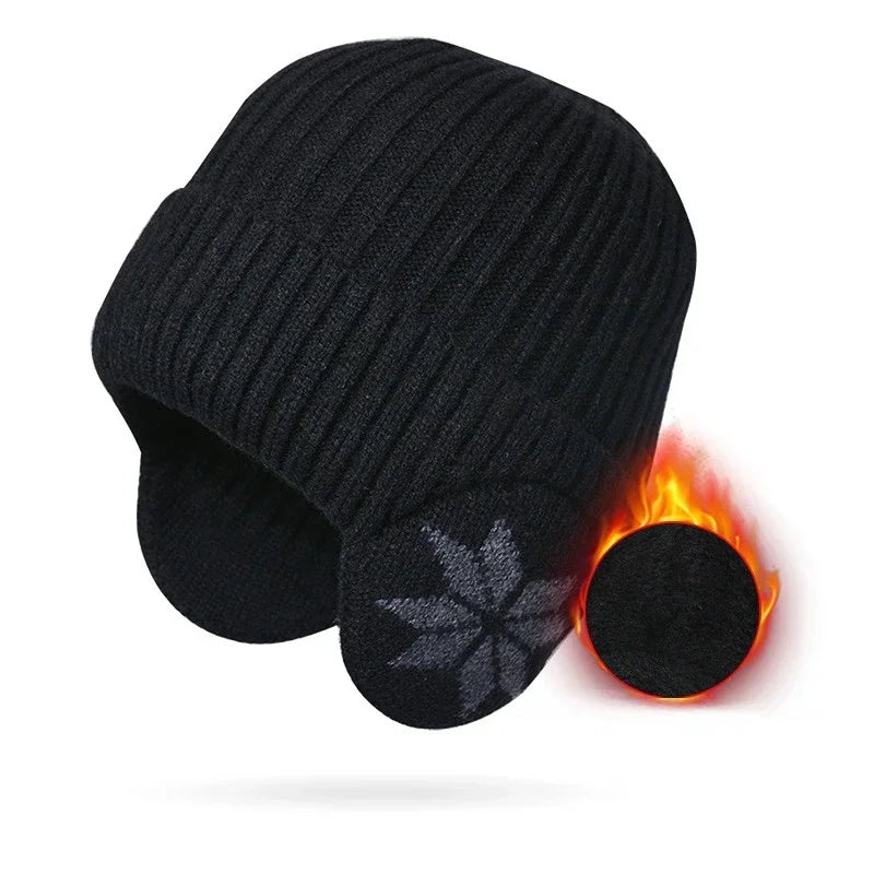 Unisex Winter Plush Knitted Snowflake Ear Protection Hat