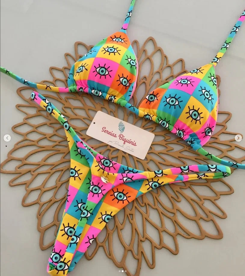 Print Sexy Bikini Sets Neckholder Schnür-Tops Strings Strand-Stil Badeanzug Y2k Bademode Damen Strandbekleidung Купальник Женский 2025