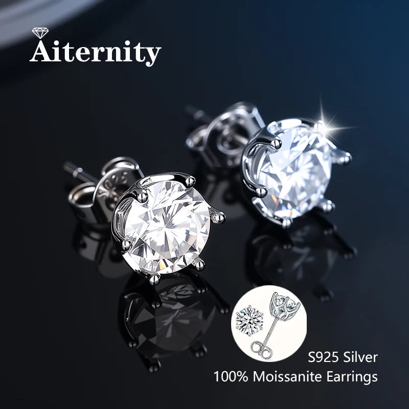Moissanite Stud Earrings 925 Silver Diamond Test Pass
