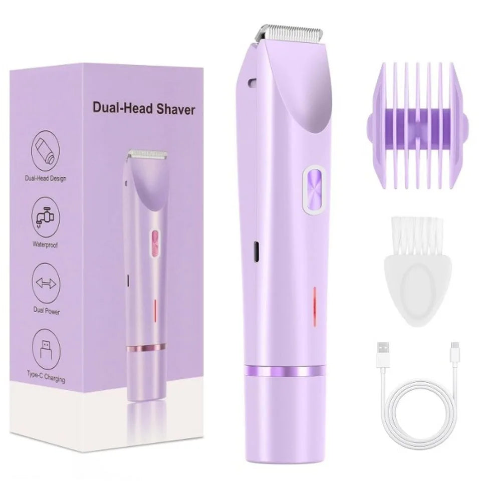 Elektrorasierer für Frauen 2 in 1 Elektrorasierer für Schamhaare, IPX7 Wasserdichter Trimmer für die Nass- und Trockenanwendung, Bikinirasierer für den Körper
