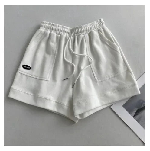 Damen weite Shorts mit Kordelzug, schmal geschnitten, Freizeithose