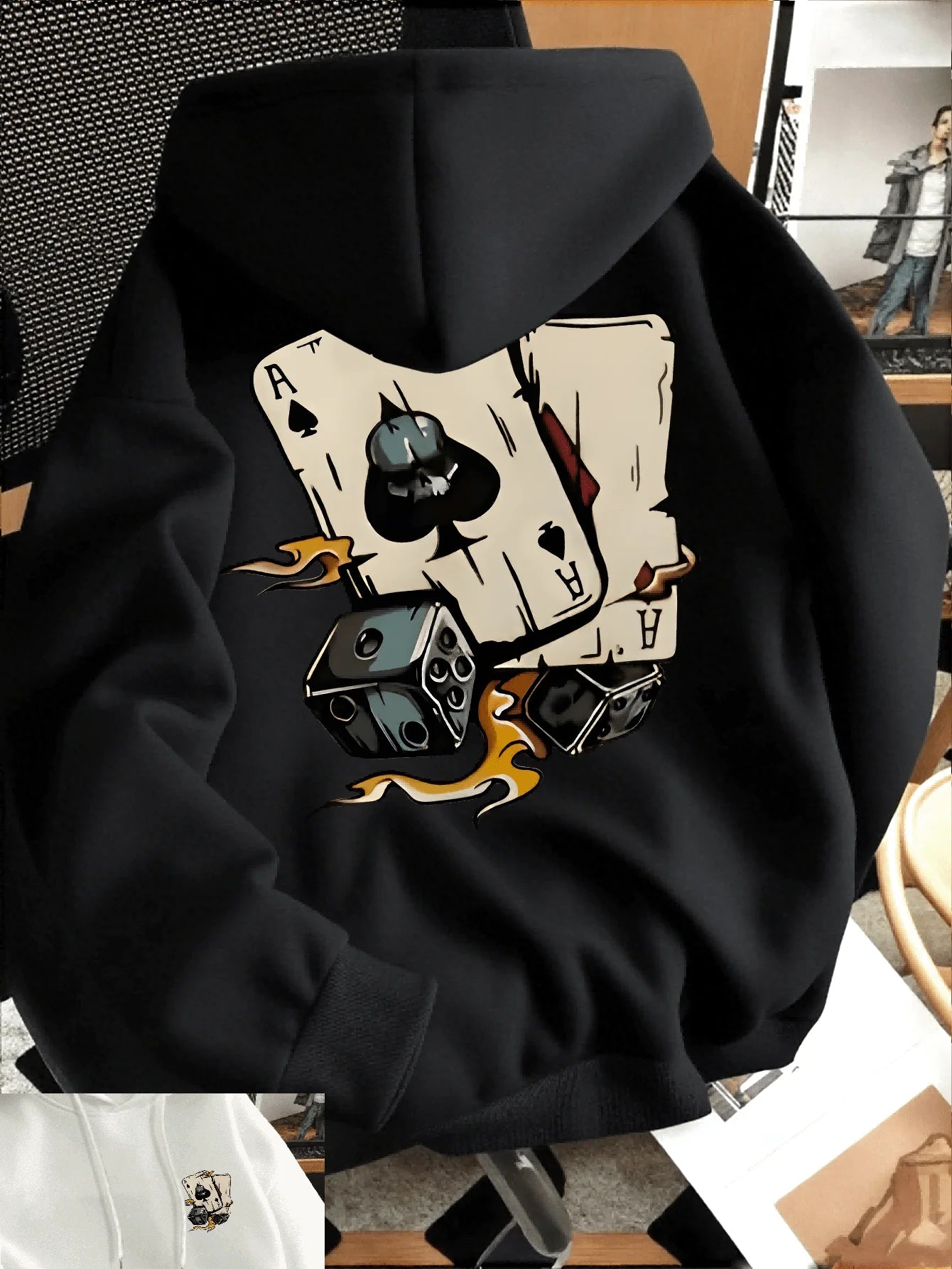 Men's Poker Card Print Hoodie Pullover Hoodie Sweater