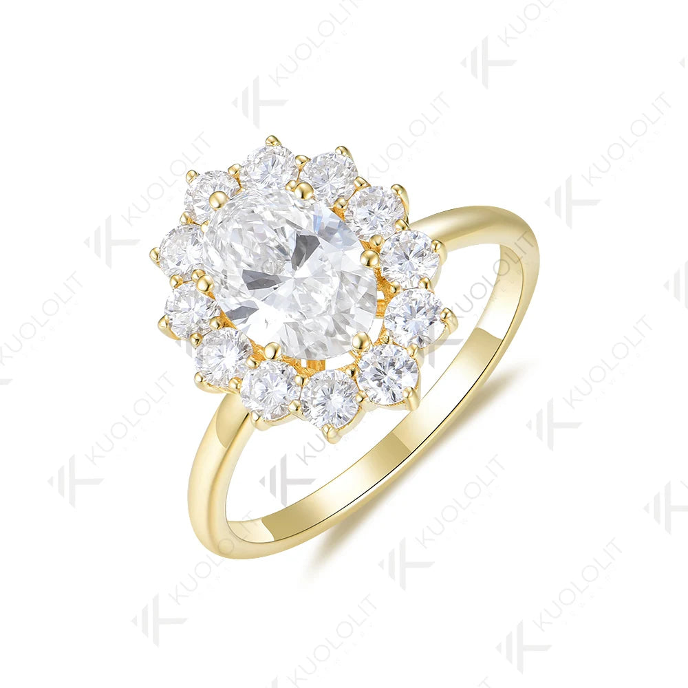 Kuololit IGI1.0CT Oval Cut Lab Grown Diamond Engagement Ring for Women Solid18K14K10KDVS1DiamondsYellowGold for Christmas Gifts - Teglex -
