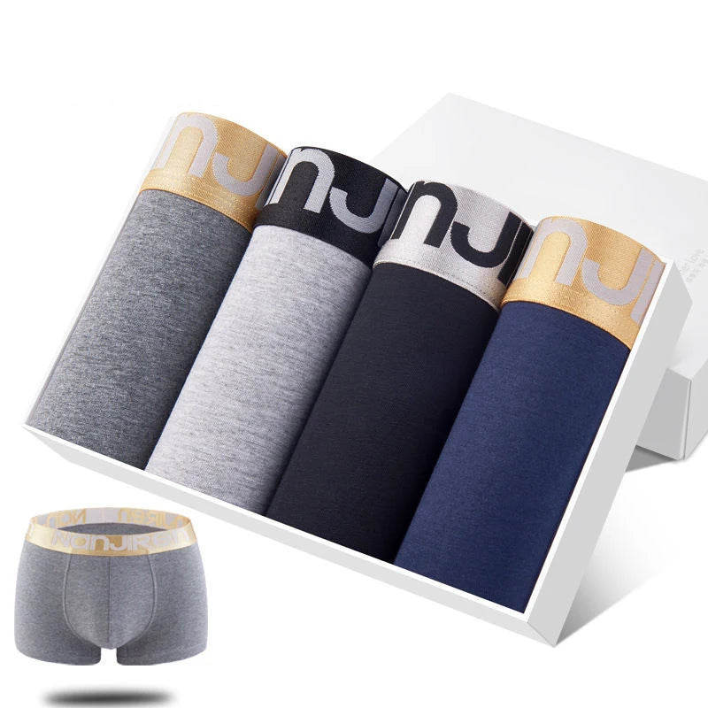 4pcs Men's Panties Sexy Shorts Cotton Underwear Male Breathable Boxers Solid Boxershorts Brand Underpants - Teglex